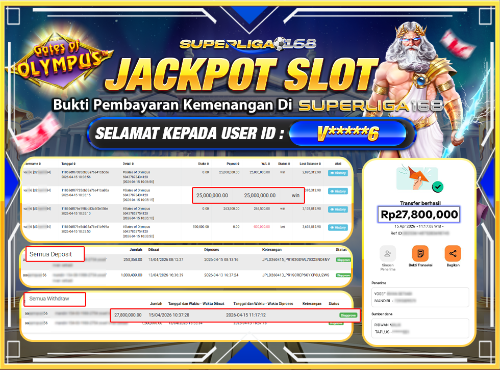 SUPERLIGA168 JACKPOT GATES OF OLYMPUS Rp.27,800,000LUNASSS